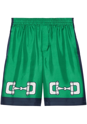 Gucci Horsebit-print silk shorts - Green