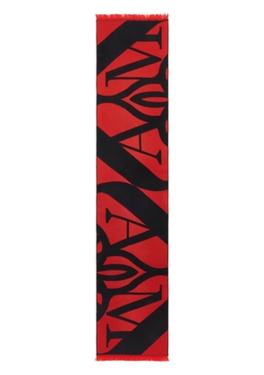 Alexander McQueen logo-print wool scarf - Red