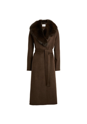Yves Salomon Wool-Cashmere Fur-Trim Coat