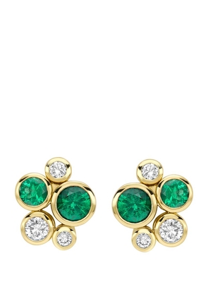 Boodles Yellow Gold, Diamond And Emerald Raindance Stud Earrings