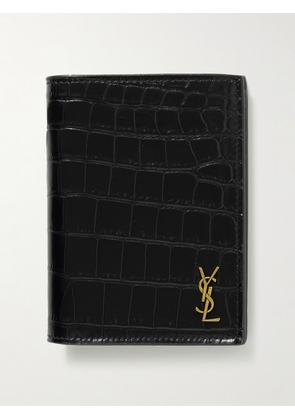 SAINT LAURENT - Logo-Appliquéd Croc-Effect Leather Billfold Wallet - Men - Black