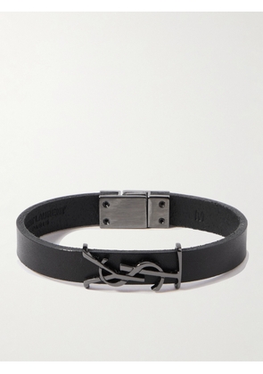 SAINT LAURENT - Opyum Leather and Silver-Tone Bracelet - Men - Black - S