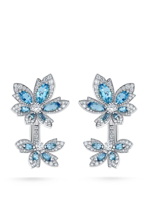 David Morris White Gold, Diamond And Aquamarine Palm Earrings