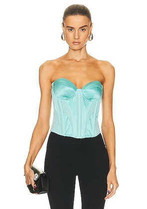 fleur du mal Silk And Mesh Bustier Top in Bright Jade - Mint. Size XS (also in M).
