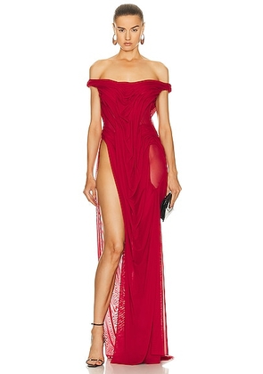 Di Petsa For Fwrd Off The Shoulder Gown in Red - Red. Size S (also in ).