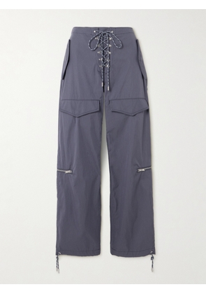 Dion Lee - Lace-up Organic Cotton-blend Twill Wide-leg Pants - Gray - xx small,x small,small,medium,large,x large
