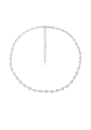 SHASHI Bezel Diamond Tennis Necklace in Metallic Silver.