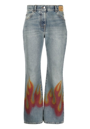 Palm Angels flame-print flared jeans - Blue