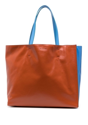 Marni logo-print leather tote bag - Blue