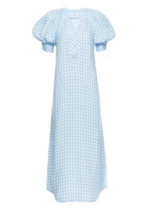Sleeper Garden gingham puff-sleeve dress - Blue
