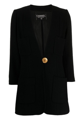CHANEL Pre-Owned 2000s oversize logo-button V-neck wool coat - Black