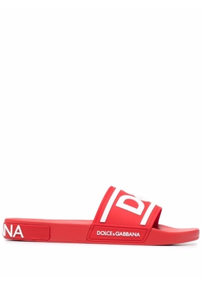 Dolce & Gabbana embossed-logo slides - Red
