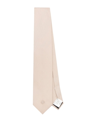 Lardini logo-embroidered piqué silk tie - Neutrals