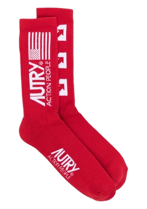 Autry intarsia-knit logo ankle socks - Red