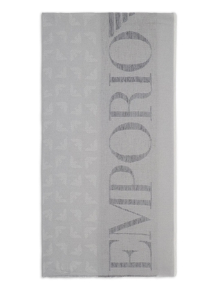 Emporio Armani logo-jacquard frayed scarf - Grey