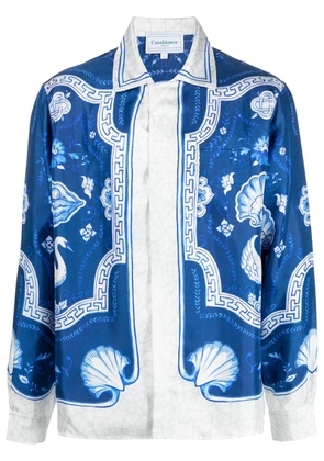 Casablanca embroidered button-down silk shirt - Blue