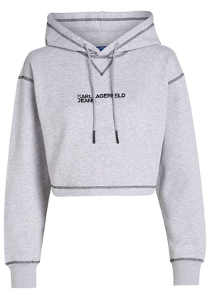 Karl Lagerfeld Jeans logo-embroidered cropped hoodie - Grey