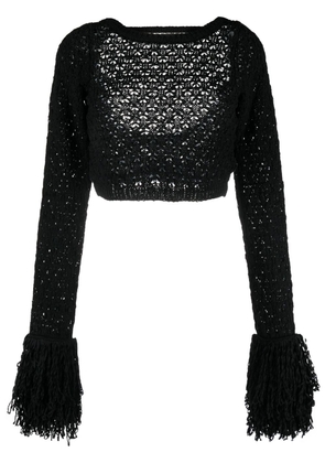 ROTATE open-back fringed crop top - Black
