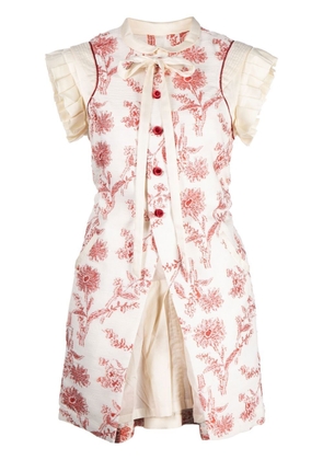 Renli Su floral-embossed mini dress - White
