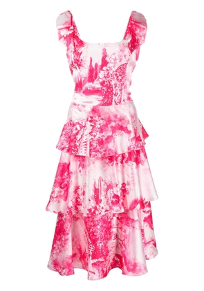Marchesa Notte printed tiered cocktail dress - Pink