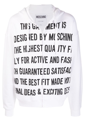 Moschino slogan-print zip-front hoodie - White