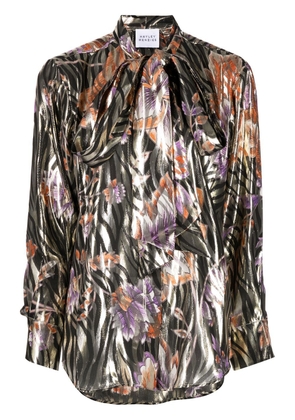 Hayley Menzies lurex jacquard pussybow shirt - Multicolour