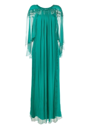 Alberta Ferretti lace-panel draped evening dress - Green