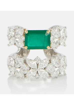 Yeprem 18kt white gold ring with emerald and diamonds
