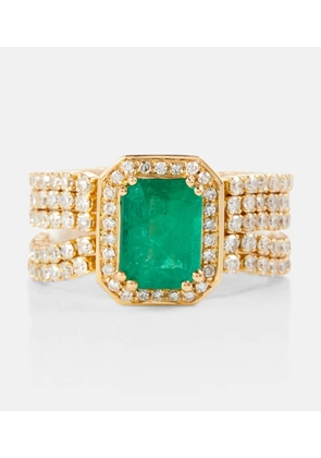 Shay Jewelry 5 Thread Illusion 18kt gold ring with diamonds and emerald