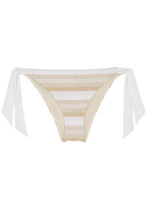 Max Mara Beachwear Serena Metallic Striped Bikini Briefs - White - XL
