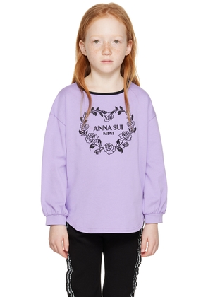 ANNA SUI MINI Kids Purple Embroidered Long Sleeve T-Shirt