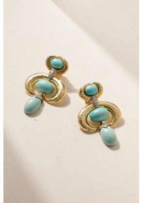 DAVID WEBB - Double Crescent 18-karat Gold, Platinum, Turquoise And Diamond Clip Earrings - Blue - One size