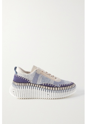 Chloé - Nama Embroidered Suede And Recycled-mesh Sneakers - Blue - IT35,IT36,IT37,IT38,IT39,IT40,IT41,IT42