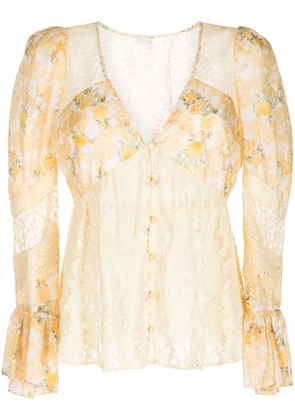 LoveShackFancy Priema patchwork silk blouse - Yellow