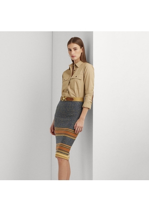 Striped Cotton-Linen Knit Pencil Skirt