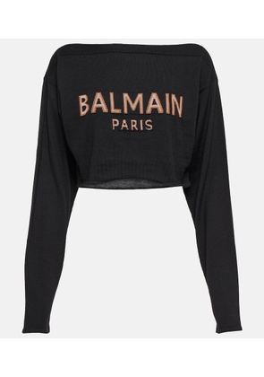 Balmain Cropped jacquard wool-blend sweater