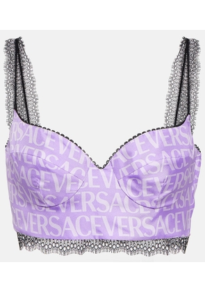Versace Logo silk satin and lace bralette