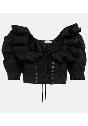 Alessandra Rich Lace-up ruffle-trimmed cropped top