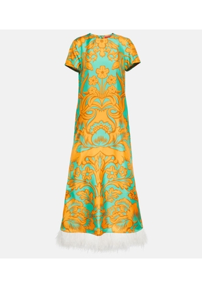 La DoubleJ Swing feather-trimmed printed silk maxi dress