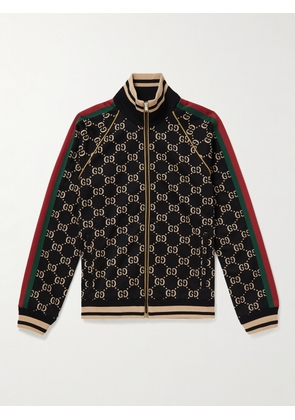Gucci - Webbing-Trimmed Monogrammed Cotton-Jersey Track Jacket - Men - Black - XS