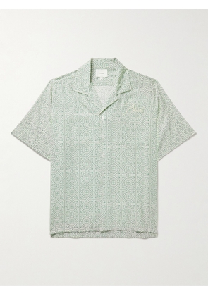 Rhude - Camp-Collar Logo-Embroidered Printed Silk-Twill Shirt - Men - Green - XS