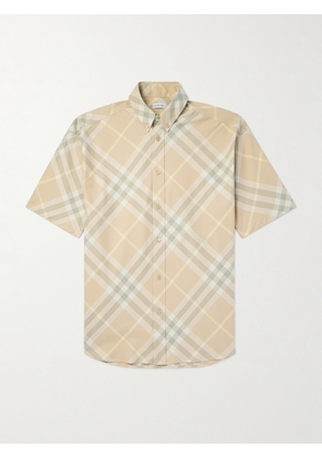 Burberry - Button-Down Collar Logo-Embroidered Checked Cotton-Twill Shirt - Men - Neutrals - XS