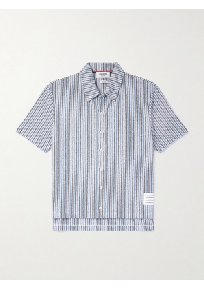 Thom Browne - Logo-Appliquéd Striped Cotton-Blend Terry Shirt - Men - Blue - 1