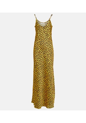 Rabanne Chain-detail leopard-print satin slip dress