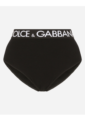 Dolce & Gabbana High-waisted Jersey Briefs With Branded Elastic - Woman Underwear Black 4