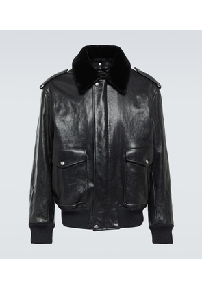 Prada Faux fur-trimmed leather jacket