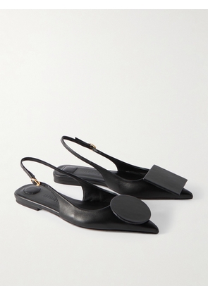 Jacquemus - Duelo Embellished Leather Point-toe Slingback Flats - Black - FR36,FR37,FR38,FR39,FR40,FR41