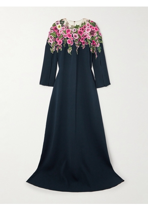 Oscar de la Renta - Appliquéd Tulle-trimmed Silk-blend Gown - Blue - x small,small,medium,large,x large