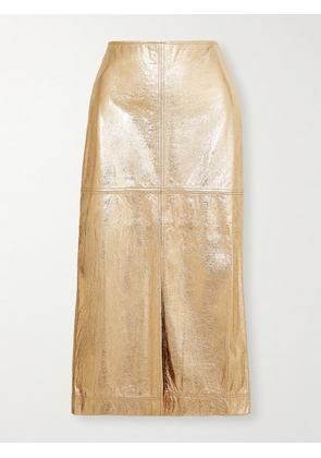 Johanna Ortiz - + Net Sustain Paneled Metallic Crinkled-leather Midi Skirt - Gold - US0,US2,US4,US6,US8,US10,US12