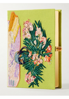 Olympia Le-Tan - Van Gogh Oleanders Embroidered Appliquéd Canvas Clutch - Green - One size